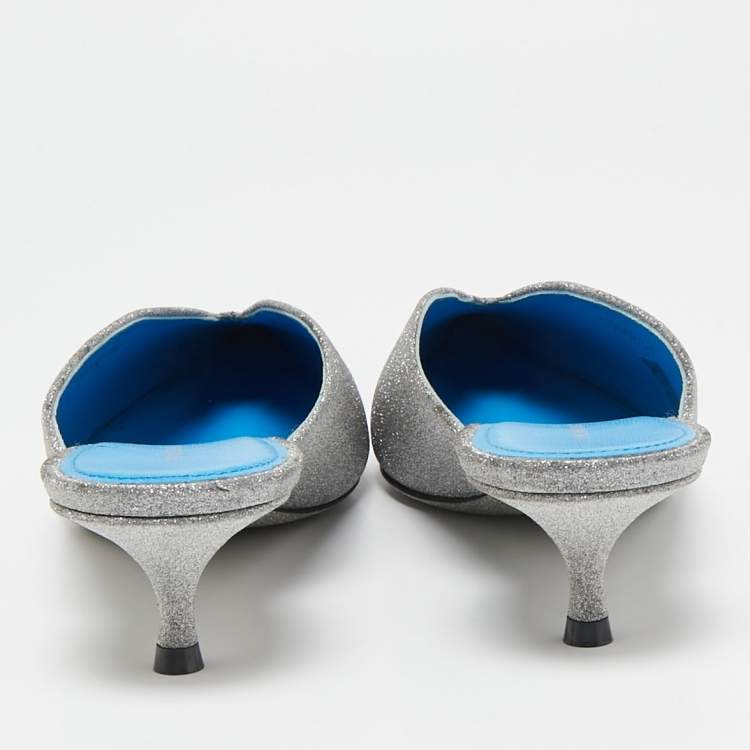 Pre Owned Balenciaga Silver Glitter Knife Pointed Toe Mules Size 39