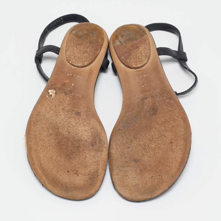 Pre Owned Balenciaga Black Leather Arena Flat Sandals Size 39