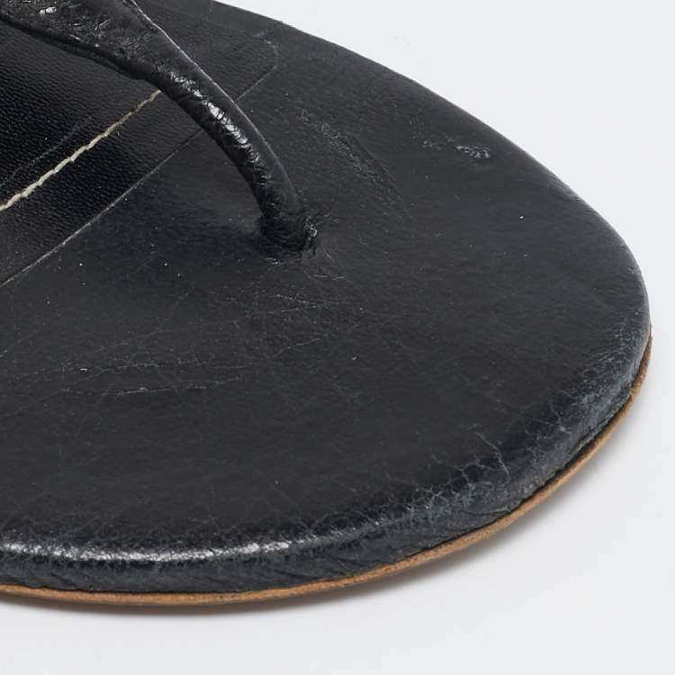Pre Owned Balenciaga Black Leather Arena Flat Sandals Size 39