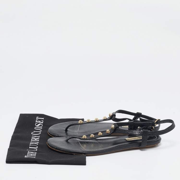 Pre Owned Balenciaga Black Leather Arena Flat Sandals Size 39