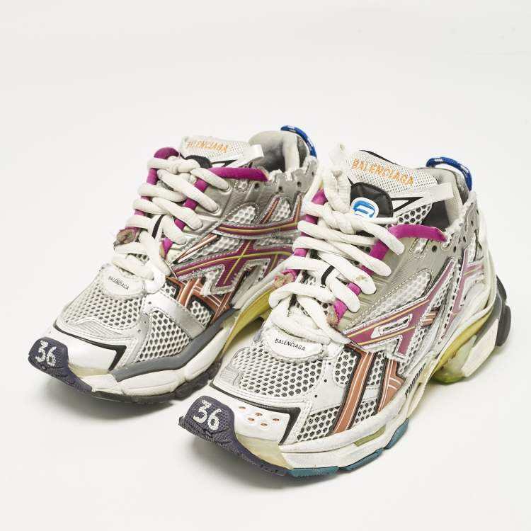 Pre Owned Balenciaga Multicolor Faux Leather and Mesh Runner Sneakers Size 36