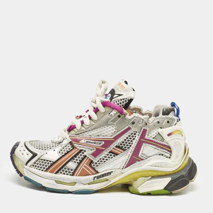 Pre Owned Balenciaga Multicolor Faux Leather and Mesh Runner Sneakers Size 36