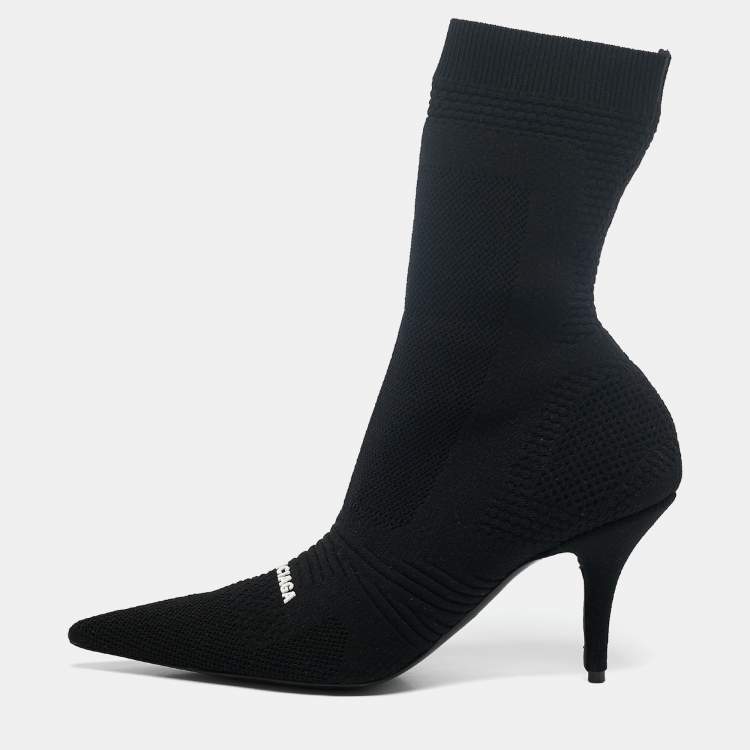 Pre Owned Balenciaga Black Knit Fabric Knife Ankle Socks Boots Size 39