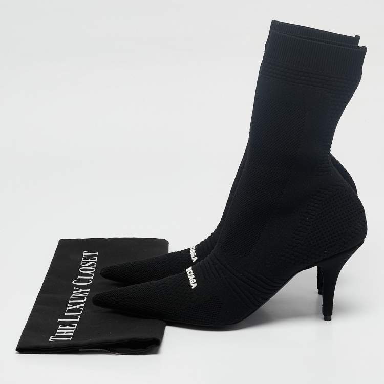 Pre Owned Balenciaga Black Knit Fabric Knife Ankle Socks Boots Size 39