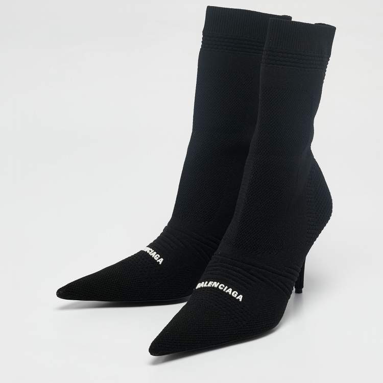 Pre Owned Balenciaga Black Knit Fabric Knife Ankle Socks Boots Size 39