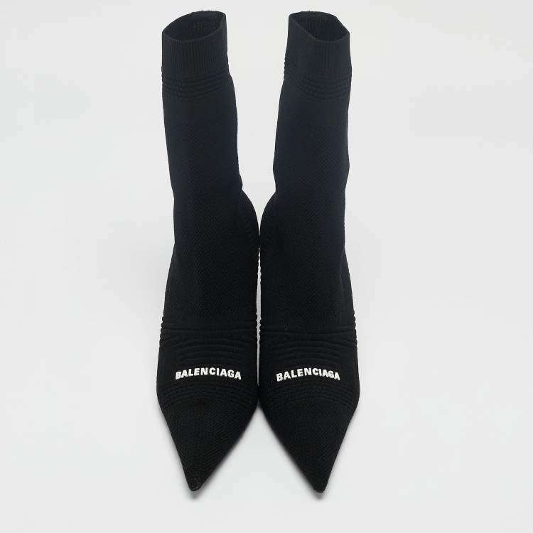 Pre Owned Balenciaga Black Knit Fabric Knife Ankle Socks Boots Size 39