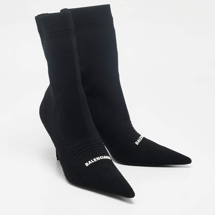 Pre Owned Balenciaga Black Knit Fabric Knife Ankle Socks Boots Size 39