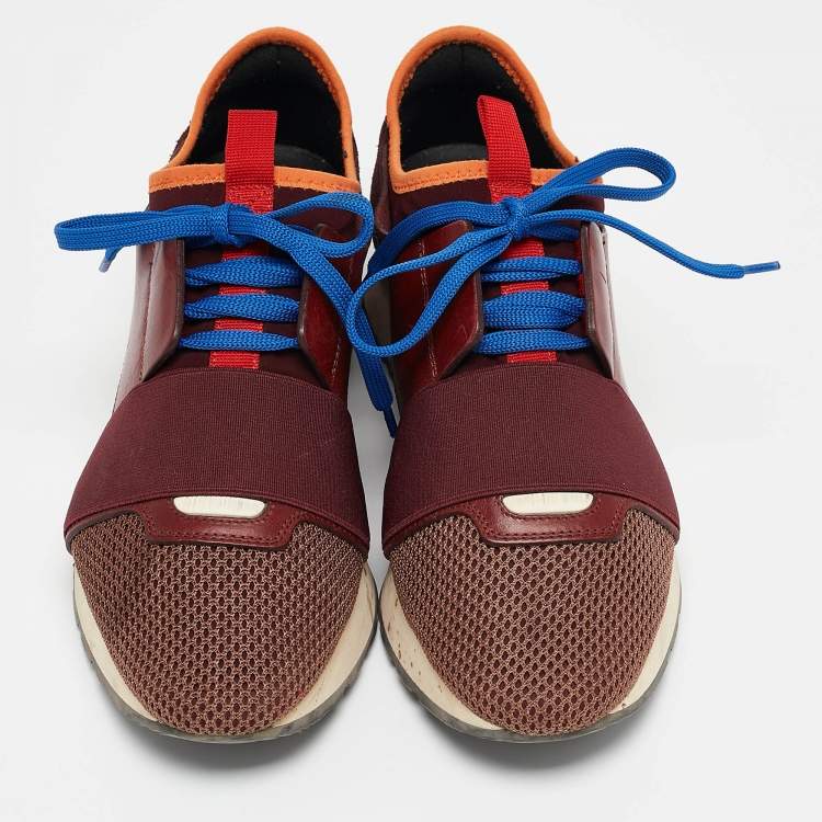 Pre Owned Balenciaga Multicolor Leather and Mesh Race Runner Low Top Sneakers Size 38