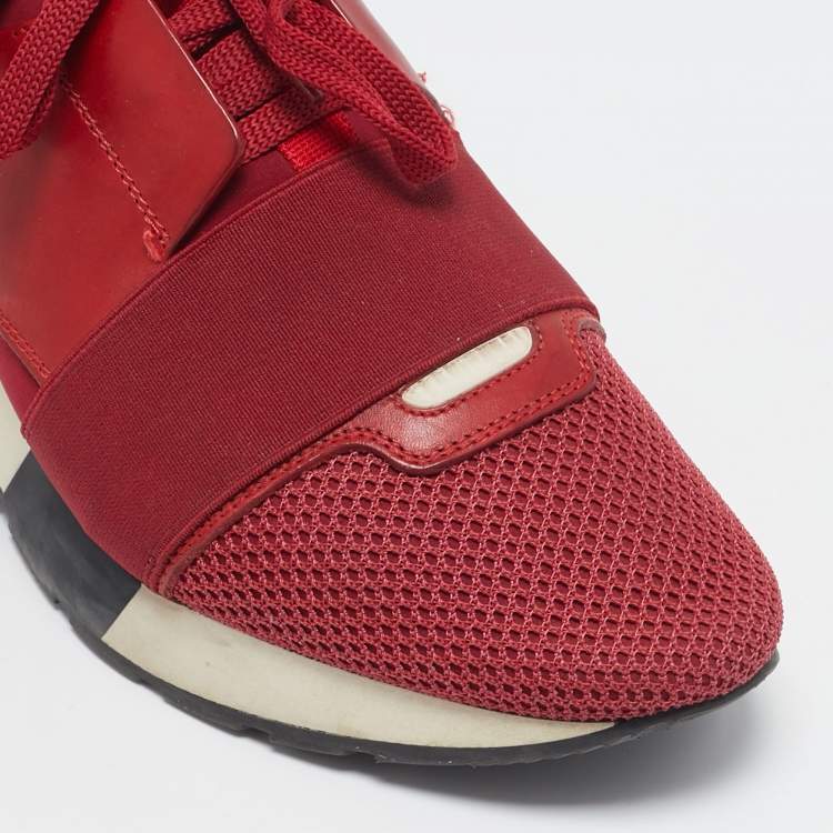 Pre Owned Balenciaga Red Mesh And Leather Race Runner Low Top Sneakers Size 39 