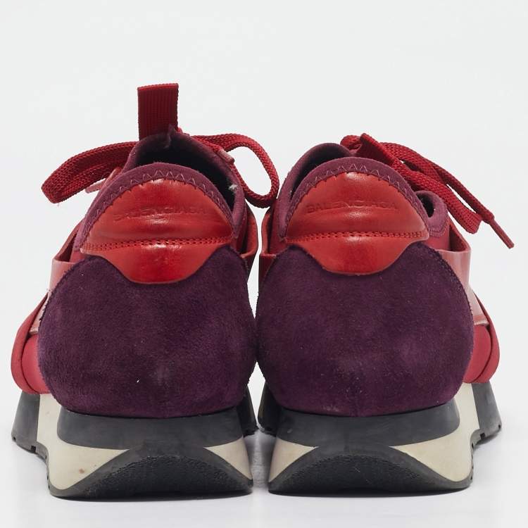 Pre Owned Balenciaga Red Mesh And Leather Race Runner Low Top Sneakers Size 39 