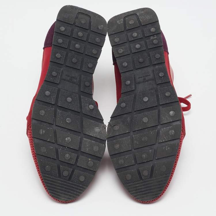 Pre Owned Balenciaga Red Mesh And Leather Race Runner Low Top Sneakers Size 39 