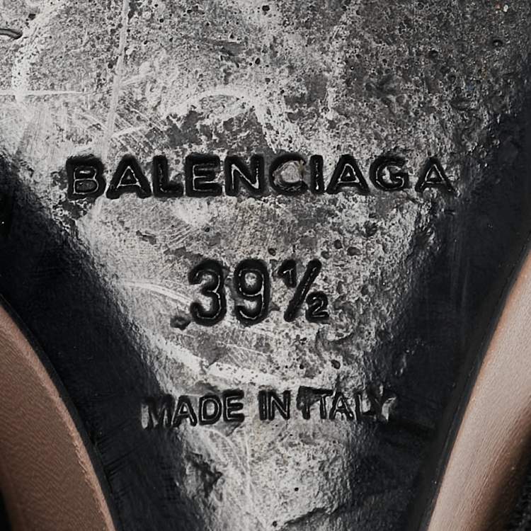 Pre Owned Balenciaga Beige Elastic and Leather Wedge Ankle Strap Sandals Size 39.5