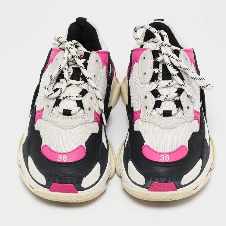 Pre Owned Balenciaga Multicolor Mesh and Nubuck Leather Triple S Sneakers Size 38