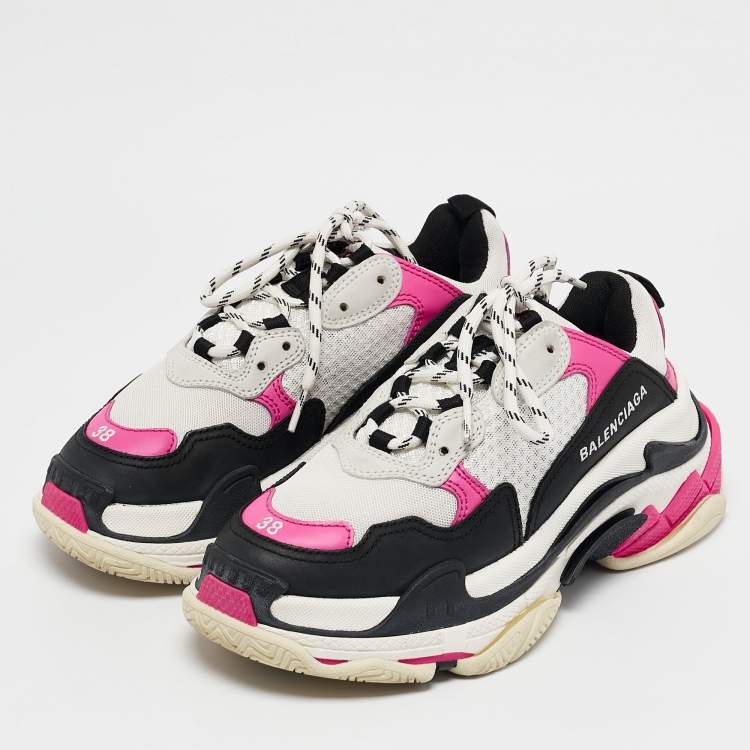 Pre Owned Balenciaga Multicolor Mesh and Nubuck Leather Triple S Sneakers Size 38