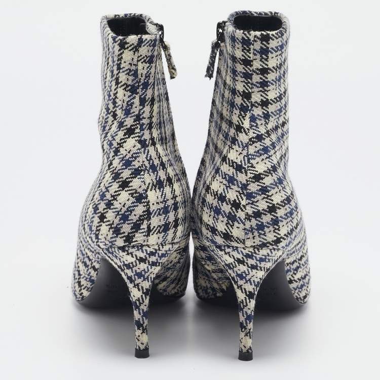 Pre Owned Balenciaga Multicolor Canvas BB Ankle Length Boots Size 39