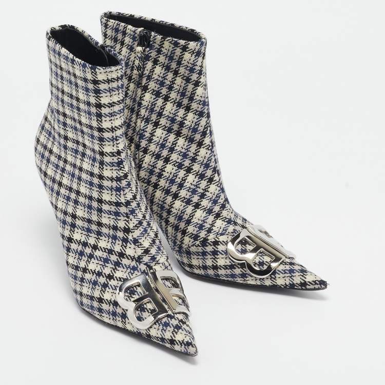 Pre Owned Balenciaga Multicolor Canvas BB Ankle Length Boots Size 39