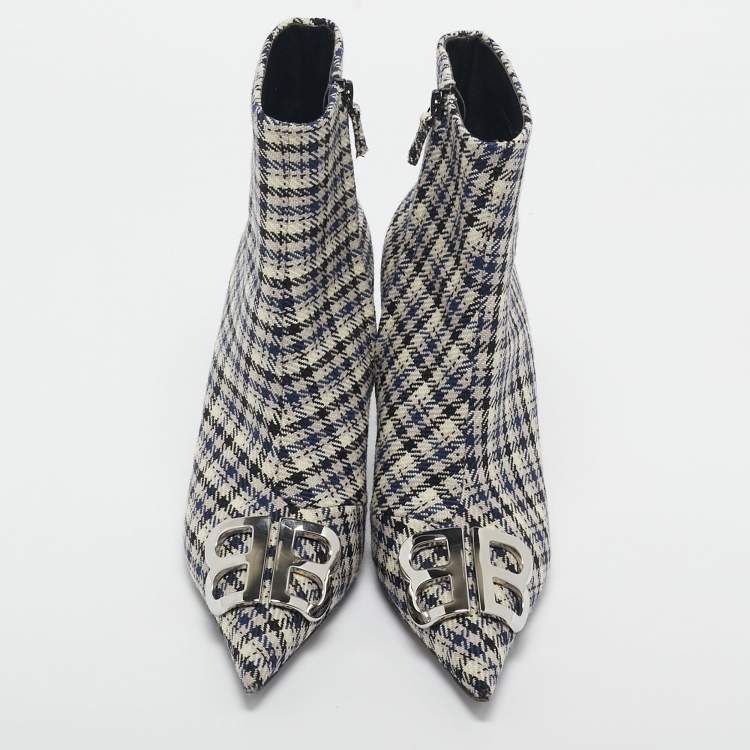 Pre Owned Balenciaga Multicolor Canvas BB Ankle Length Boots Size 39