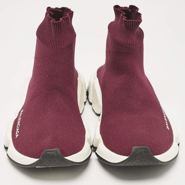 Pre Owned Balenciaga Burgundy Knit Fabric Speed Trainer Sneakers Size 36
