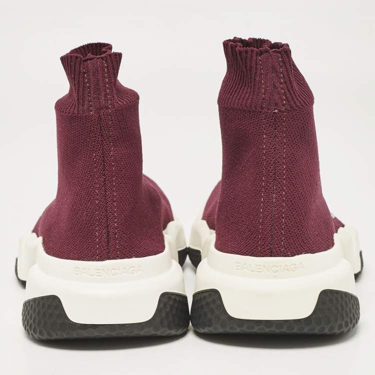 Pre Owned Balenciaga Burgundy Knit Fabric Speed Trainer Sneakers Size 36