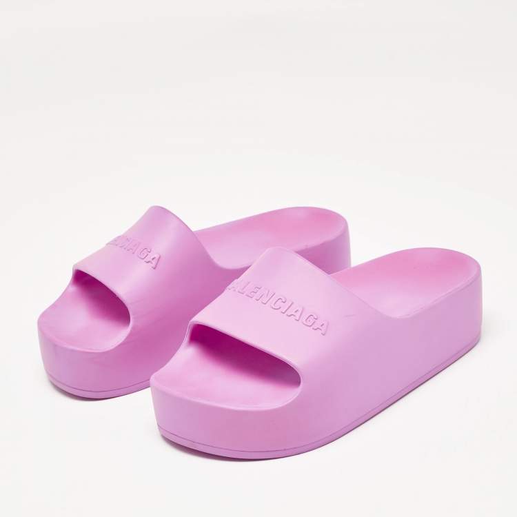 Pre Owned Balenciaga Pink Rubber Platform Chunky Slide Sandals Size 36