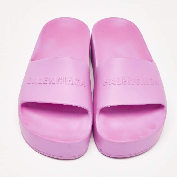Pre Owned Balenciaga Pink Rubber Platform Chunky Slide Sandals Size 36