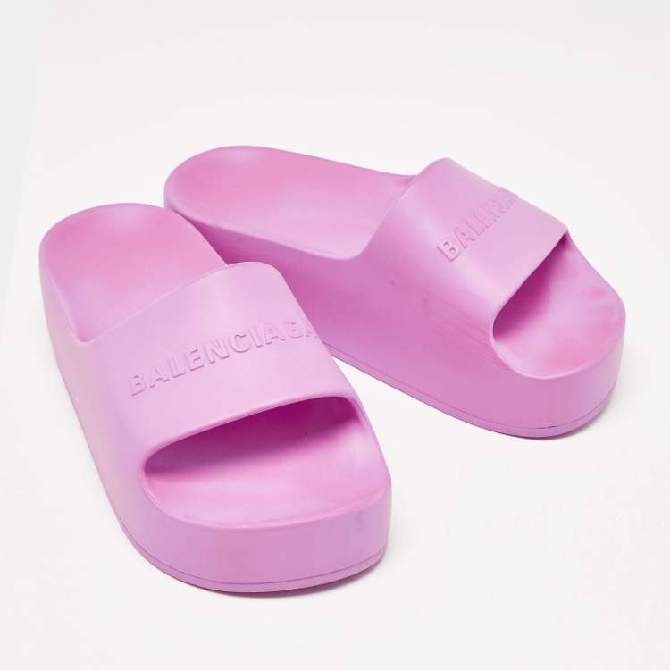 Pre Owned Balenciaga Pink Rubber Platform Chunky Slide Sandals Size 36