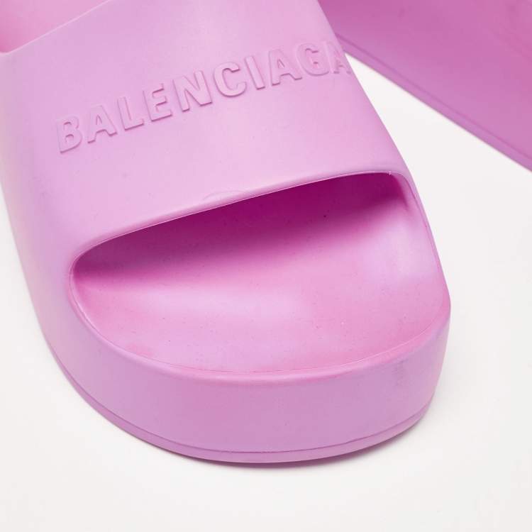 Pre Owned Balenciaga Pink Rubber Platform Chunky Slide Sandals Size 36