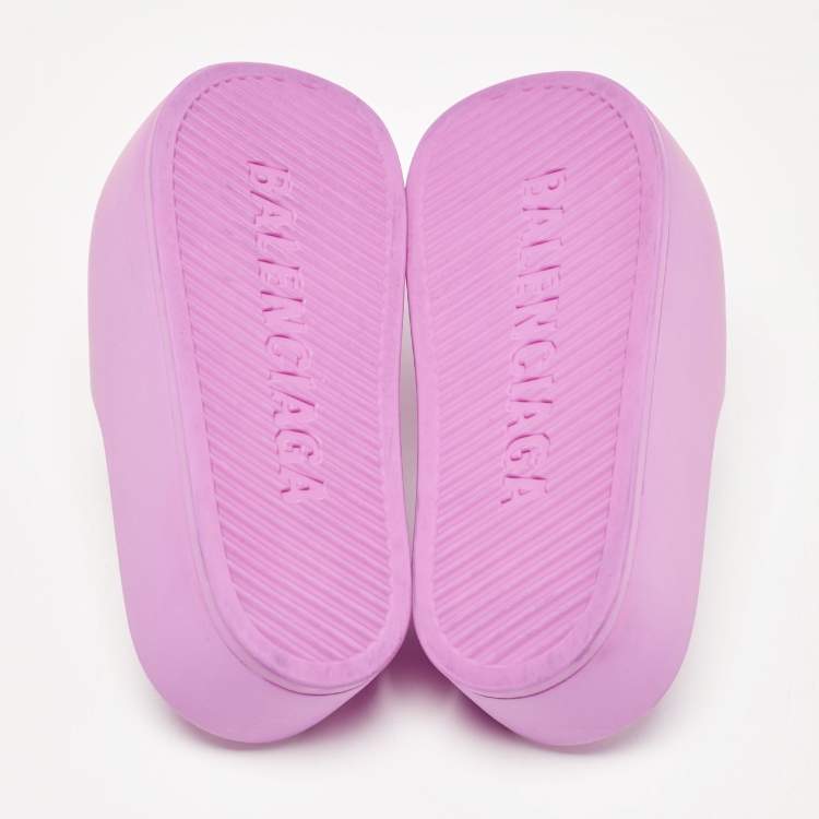 Pre Owned Balenciaga Pink Rubber Platform Chunky Slide Sandals Size 36