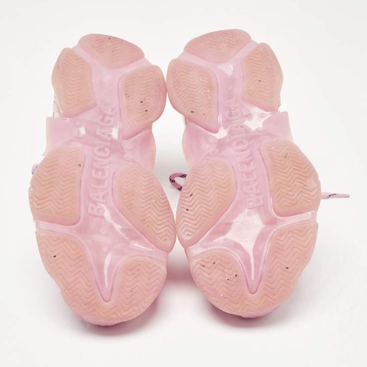 Pre Owned Balenciaga Pink Leather and Mesh Triple S Lace Up Sneakers Size 38