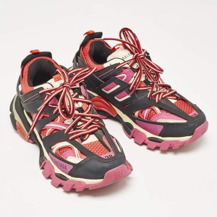 Pre Owned Balenciaga Multicolor Faux Leather and Mesh Track Sneakers Size 38