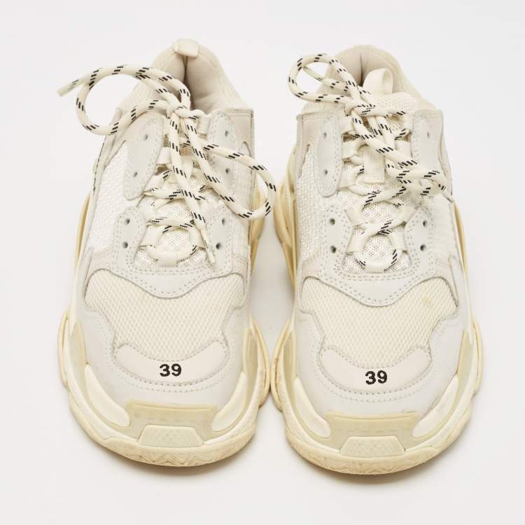 Pre Owned Balenciaga Multicolor Faux Leather and Mesh Triple S Lace Up Sneakers Size 39
