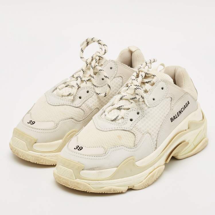Pre Owned Balenciaga Multicolor Faux Leather and Mesh Triple S Lace Up Sneakers Size 39
