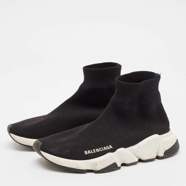 Pre Owned Balenciaga Black Knit Fabric Speed 2.0 Sneakers Size 38