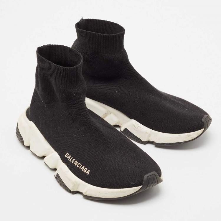 Pre Owned Balenciaga Black Knit Fabric Speed 2.0 Sneakers Size 38