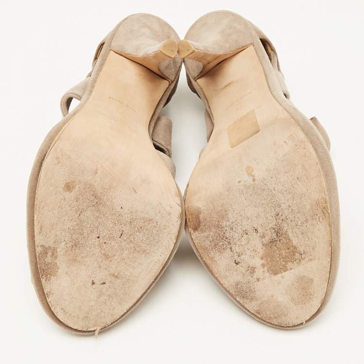 Pre Owned Balenciaga Beige Suede Cutout Ankle Length Boots Size 39