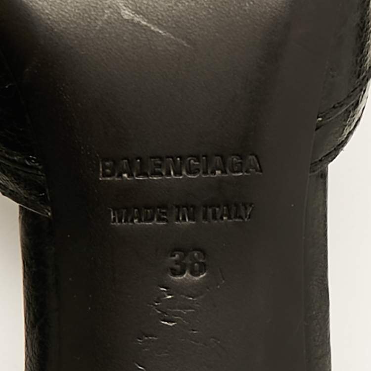 Pre Owned Balenciaga Black Leather Le Cagole Studded Slide Sandals Size 38