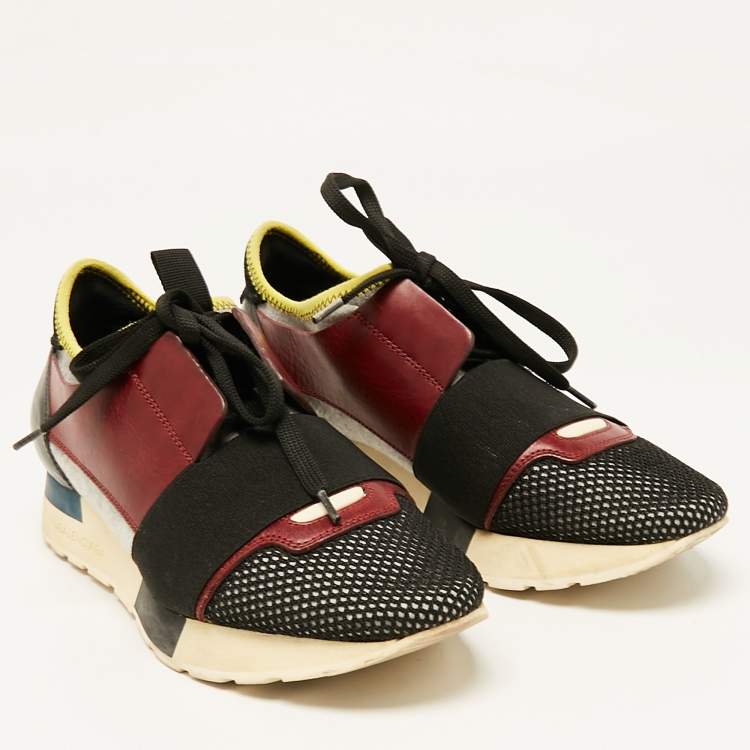 Pre Owned Balenciaga Multicolor Leather and Mesh Race Runner Low Top Sneakers Size 36