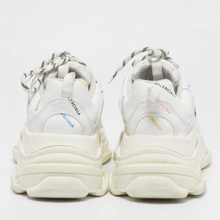 Pre Owned Balenciaga White Leather Triple S All Over Logo Sneakers Size 39