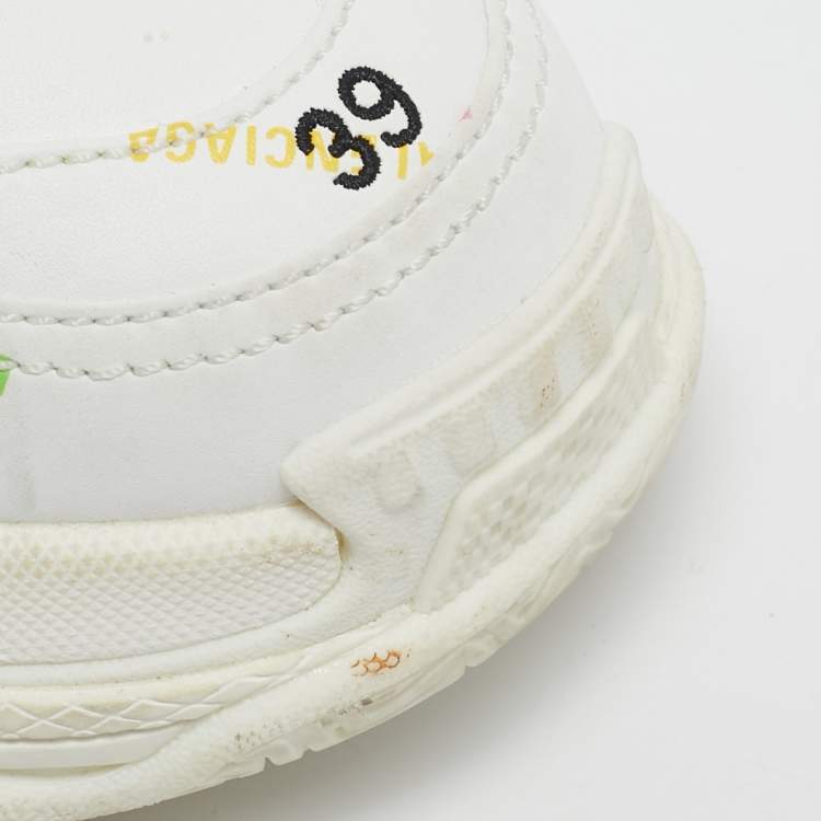 Pre Owned Balenciaga White Leather Triple S All Over Logo Sneakers Size 39