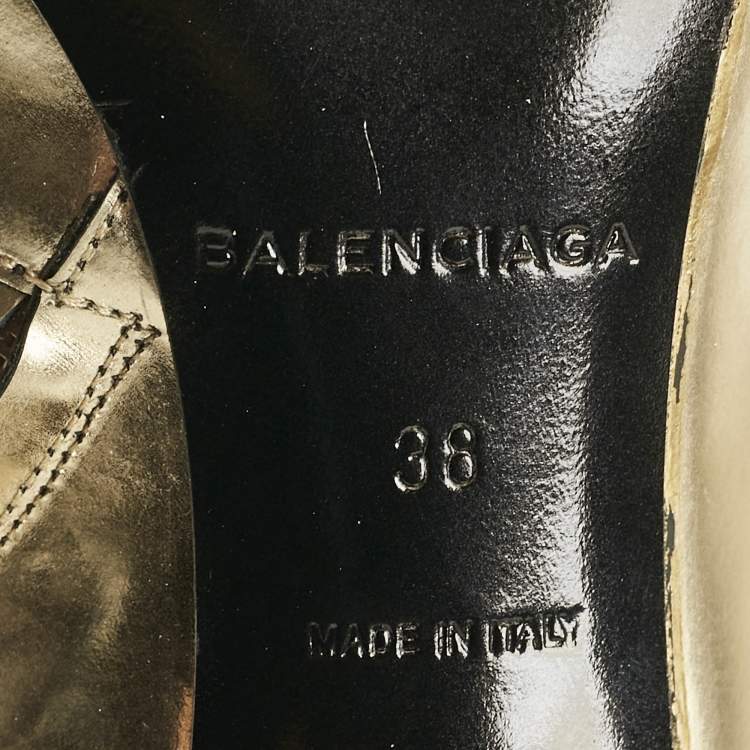 Pre Owned Balenciaga Gold Leather Pointed Toe Ankle Length Boots Size 38