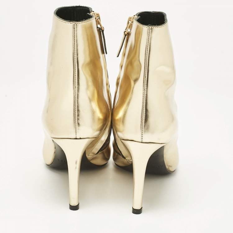 Pre Owned Balenciaga Gold Leather Pointed Toe Ankle Length Boots Size 38
