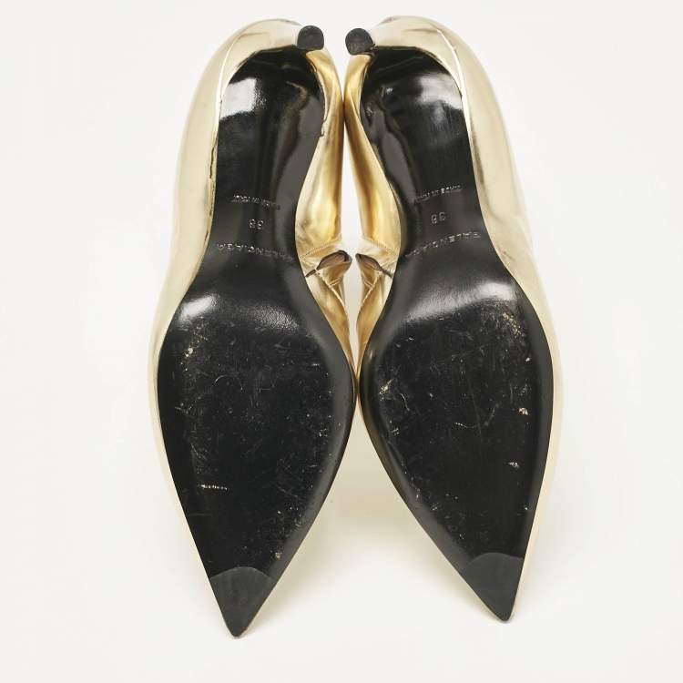 Pre Owned Balenciaga Gold Leather Pointed Toe Ankle Length Boots Size 38