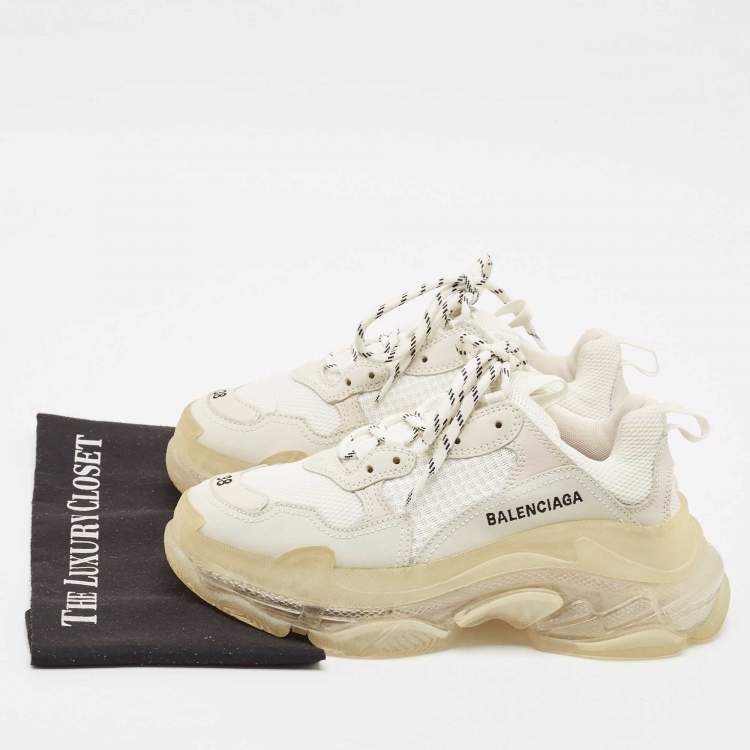 Pre Owned Balenciaga White Leather and Mesh Triple S Low Top Sneakers Size 38