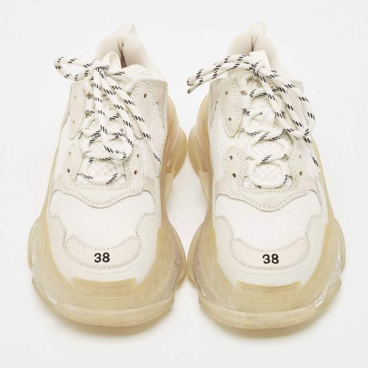 Pre Owned Balenciaga White Leather and Mesh Triple S Low Top Sneakers Size 38