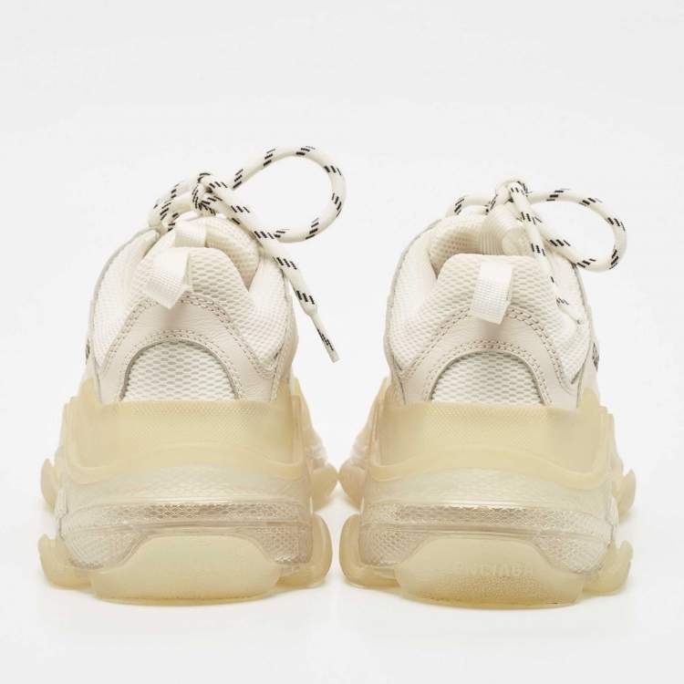Pre Owned Balenciaga White Leather and Mesh Triple S Low Top Sneakers Size 38