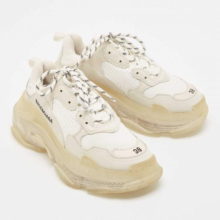 Pre Owned Balenciaga White Leather and Mesh Triple S Low Top Sneakers Size 38