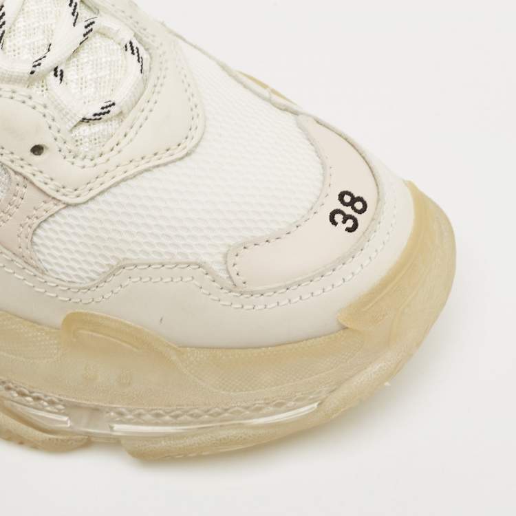 Pre Owned Balenciaga White Leather and Mesh Triple S Low Top Sneakers Size 38