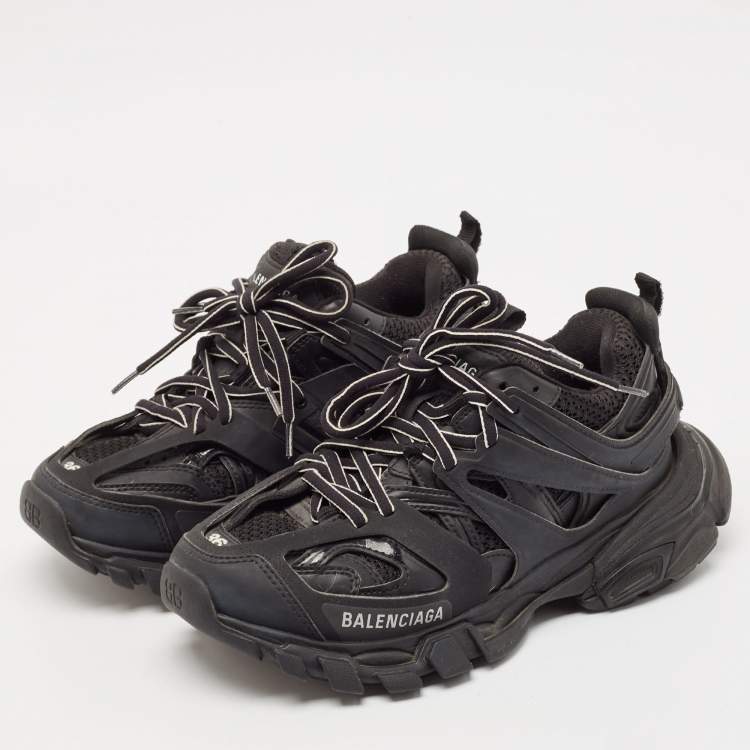 Pre Owned Balenciaga Black Faux Leather and Mesh Track Sneakers Size 36