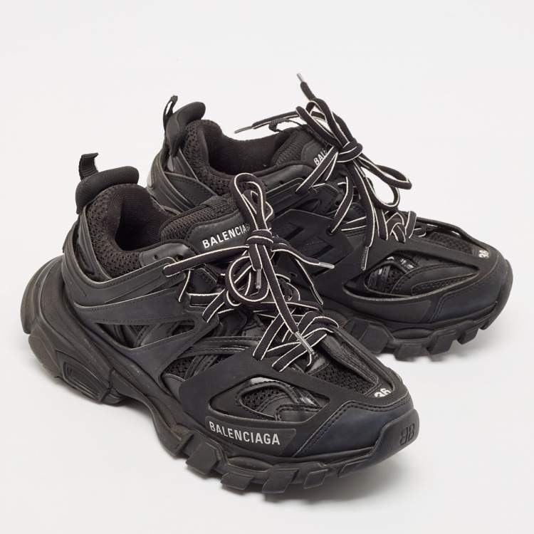 Pre Owned Balenciaga Black Faux Leather and Mesh Track Sneakers Size 36