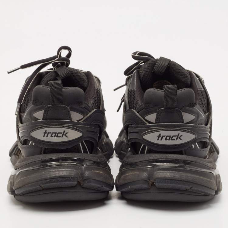 Pre Owned Balenciaga Black Faux Leather and Mesh Track Sneakers Size 36